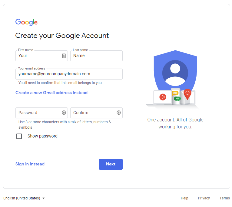 create a google account connection